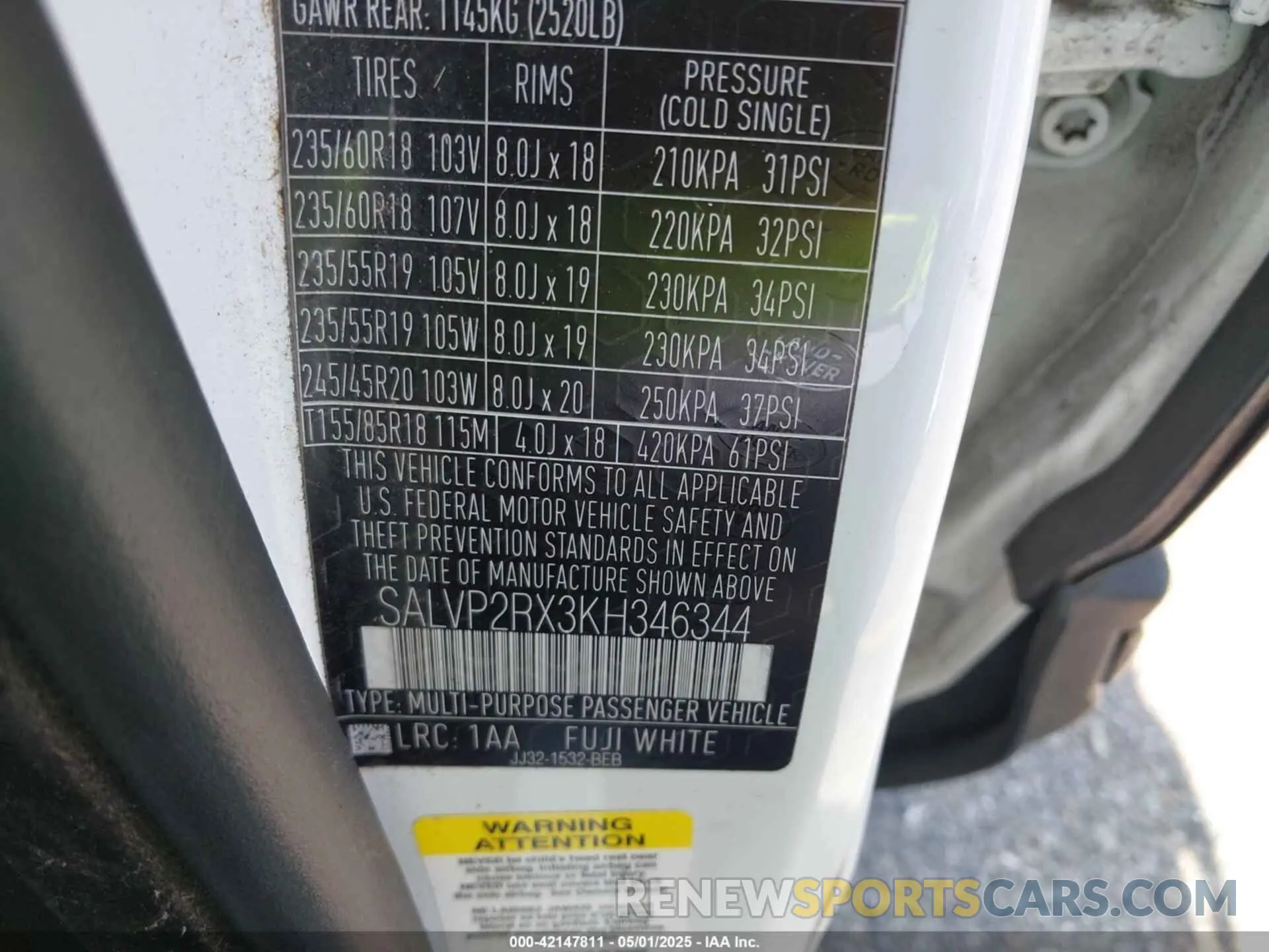 9 Photograph of a damaged car SALVP2RX3KH346344 LAND ROVER RANGE ROVER EVOQUE 2019