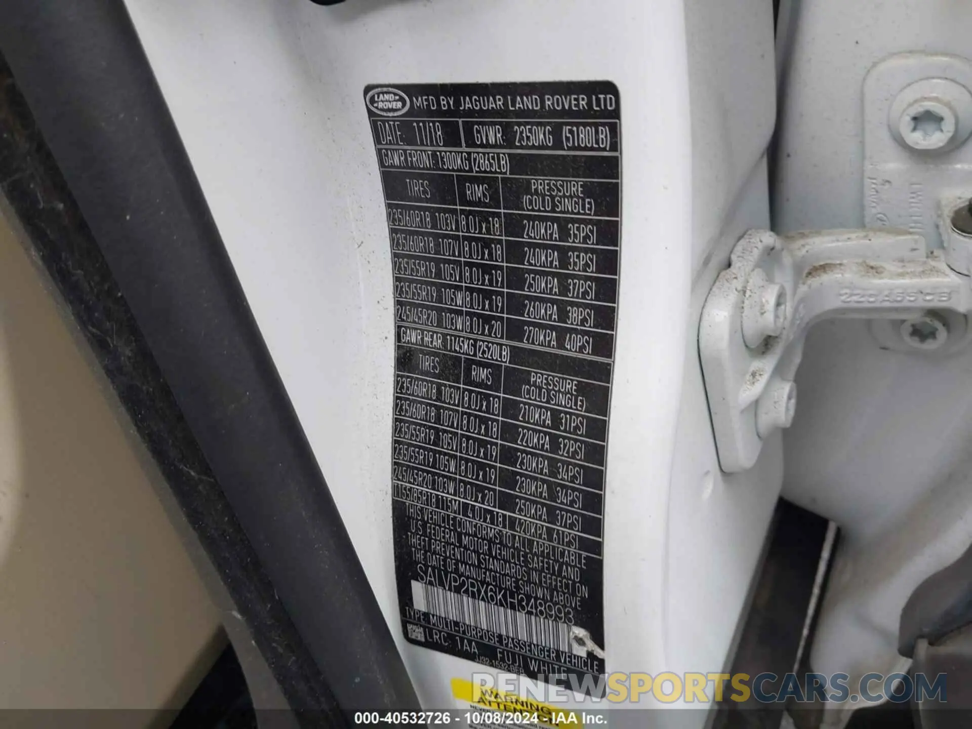 9 Photograph of a damaged car SALVP2RX6KH348993 LAND ROVER RANGE ROVER EVOQUE 2019