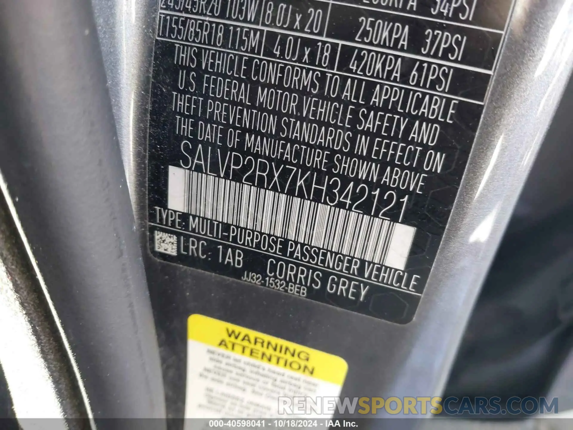 9 Фотография поврежденного автомобиля SALVP2RX7KH342121 LAND ROVER RANGE ROVER EVOQUE 2019