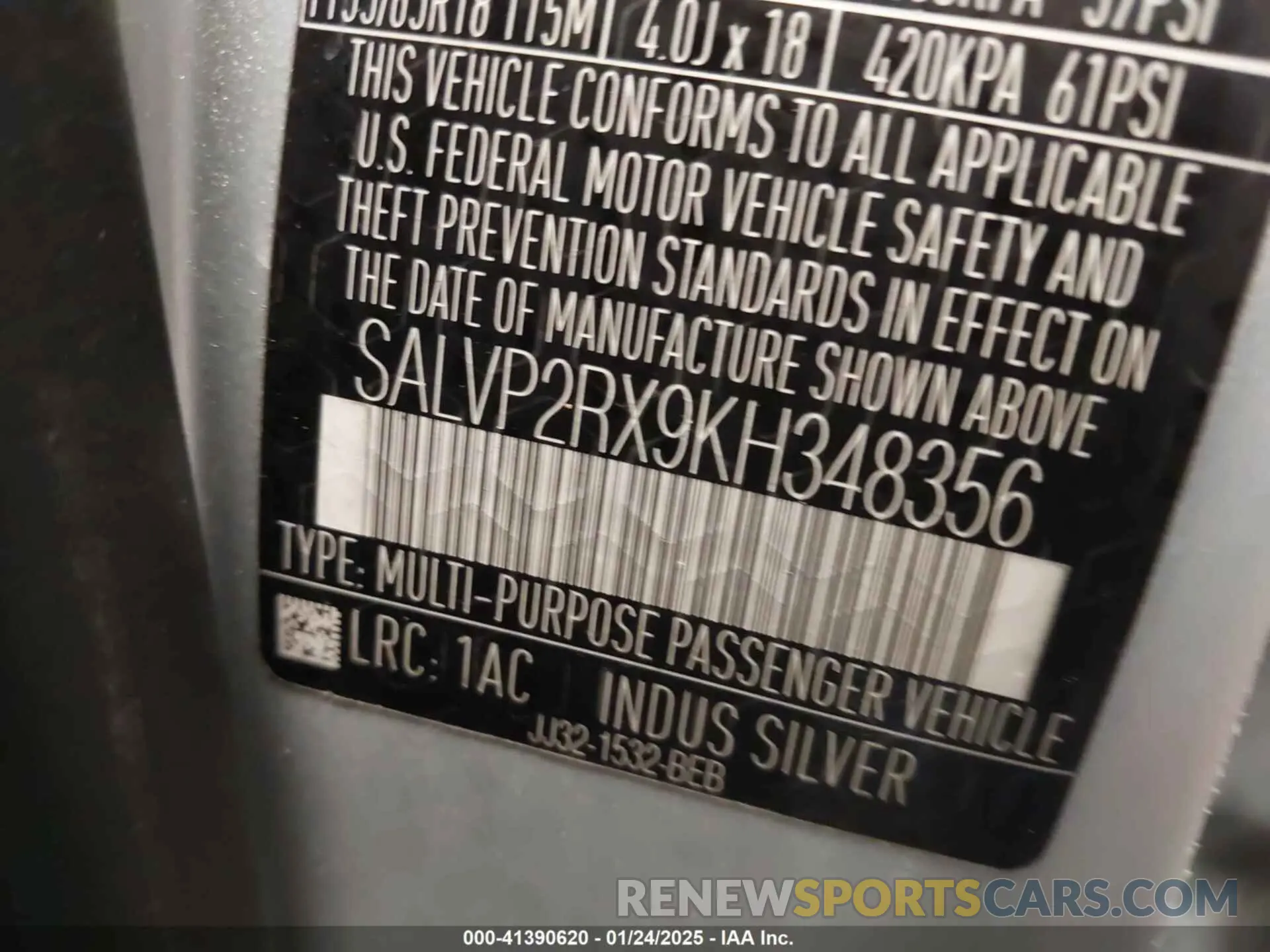 9 Photograph of a damaged car SALVP2RX9KH348356 LAND ROVER RANGE ROVER EVOQUE 2019
