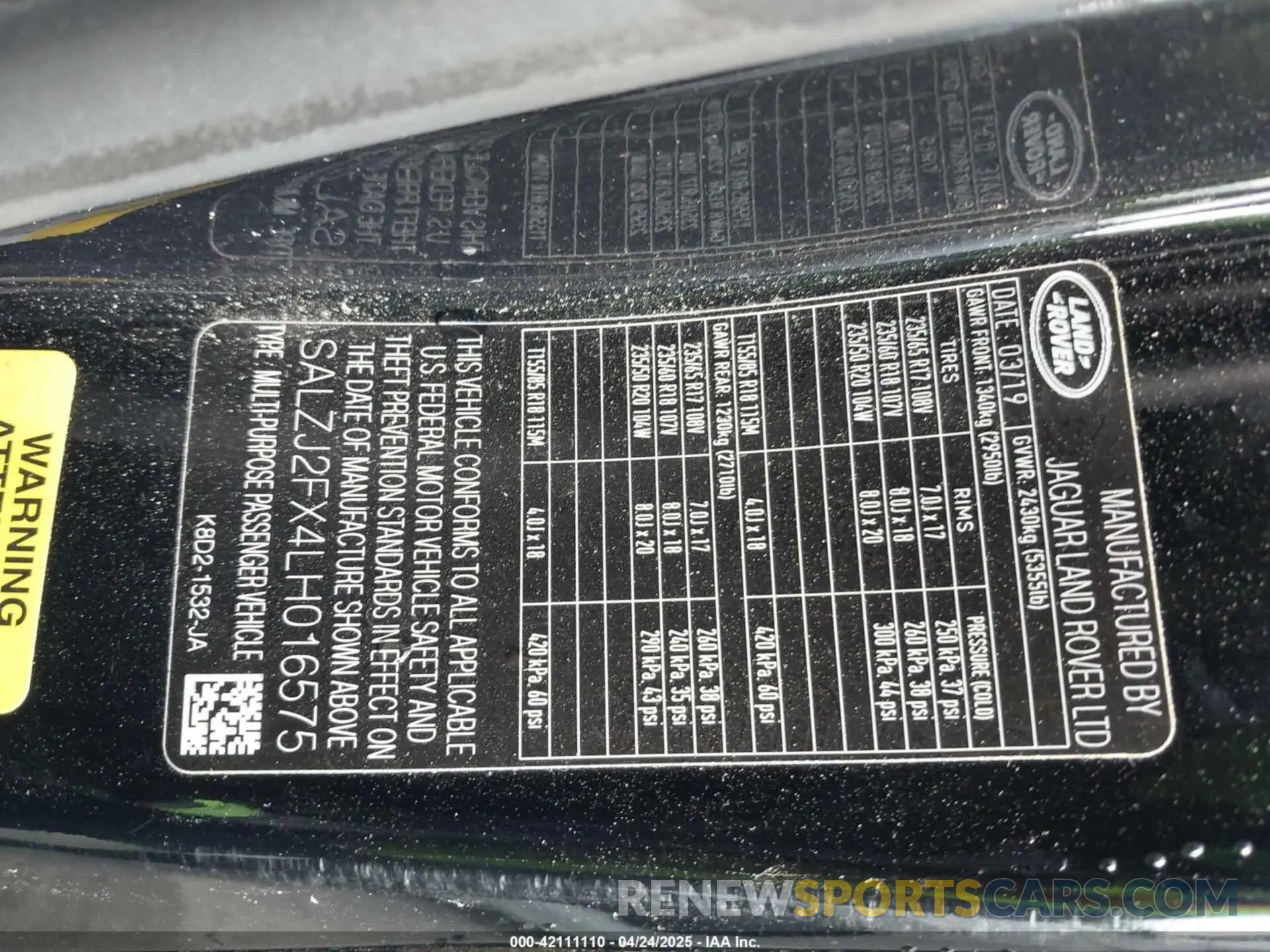 9 Фотография поврежденного автомобиля SALZJ2FX4LH016575 LAND ROVER RANGE ROVER EVOQUE 2020