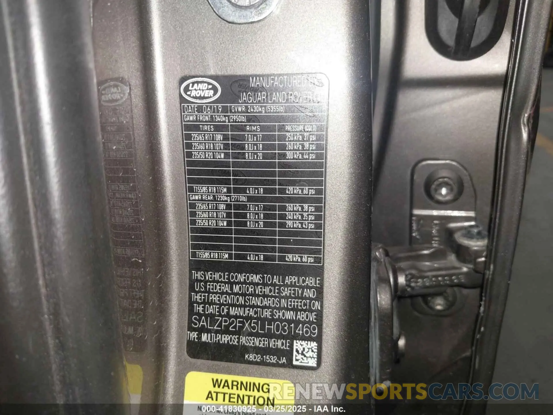 9 Фотография поврежденного автомобиля SALZP2FX5LH031469 LAND ROVER RANGE ROVER EVOQUE 2020