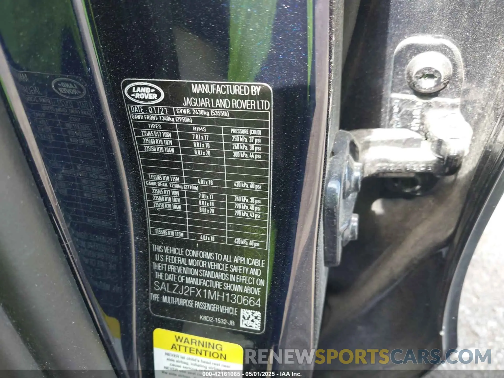 9 Фотография поврежденного автомобиля SALZJ2FX1MH130664 LAND ROVER RANGE ROVER EVOQUE 2021