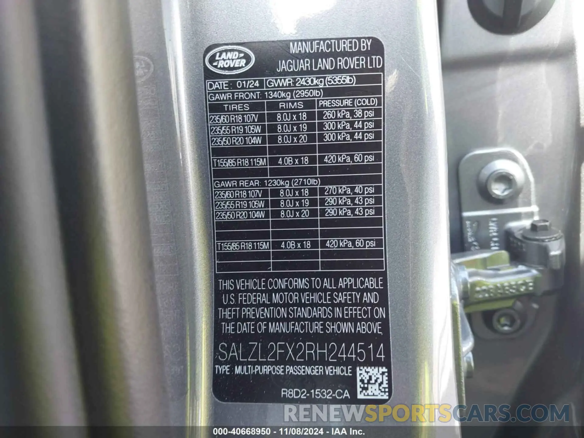 9 Photograph of a damaged car SALZL2FX2RH244514 LAND ROVER RANGE ROVER EVOQUE 2024
