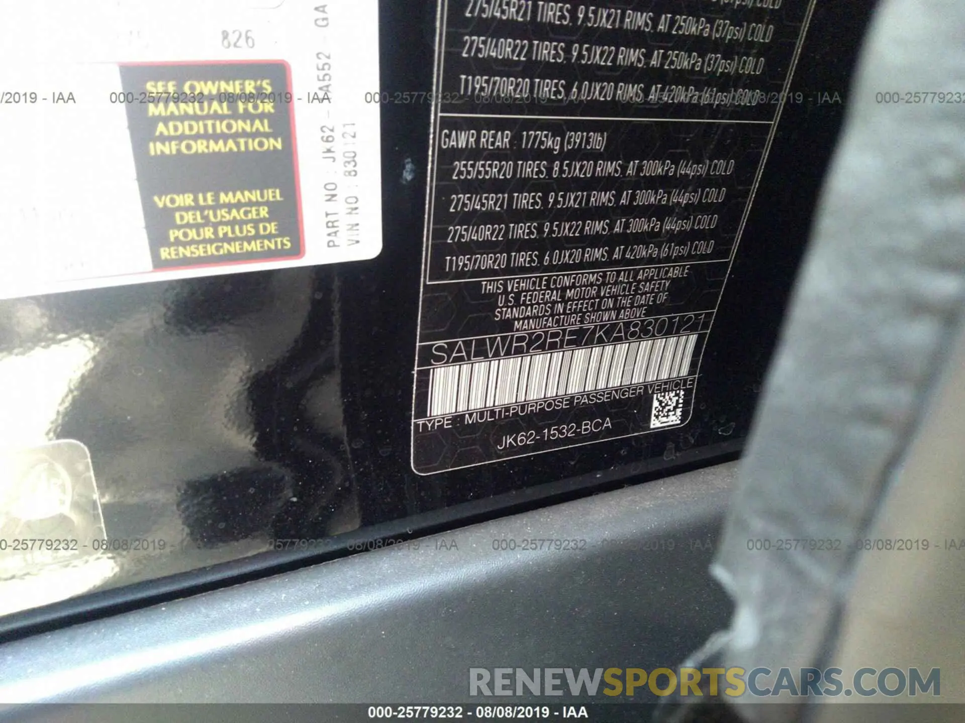 9 Photograph of a damaged car SALWR2RE7KA830121 LAND ROVER RANGE ROVER SPORT 2019