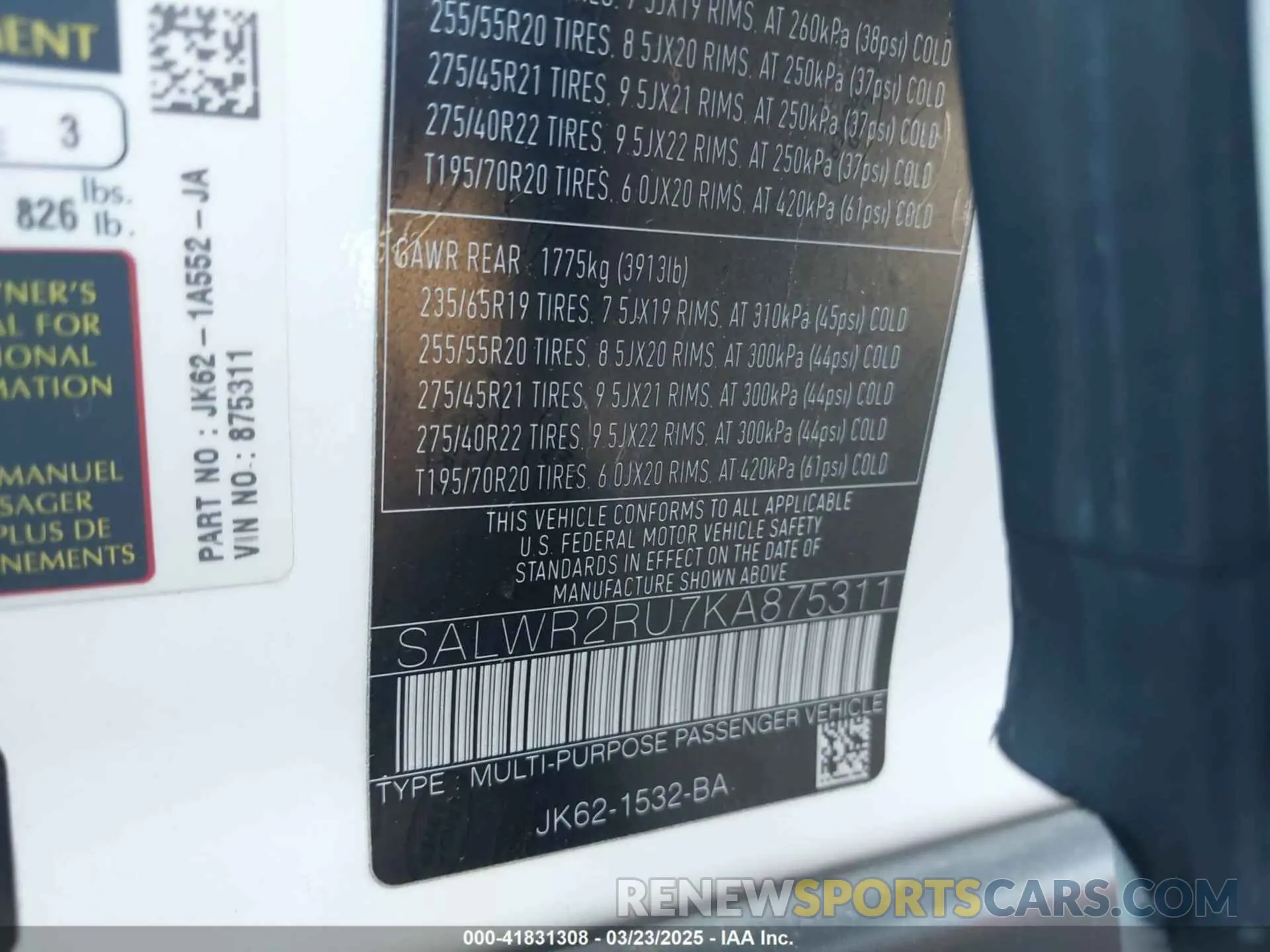 9 Photograph of a damaged car SALWR2RU7KA875311 LAND ROVER RANGE ROVER SPORT 2019