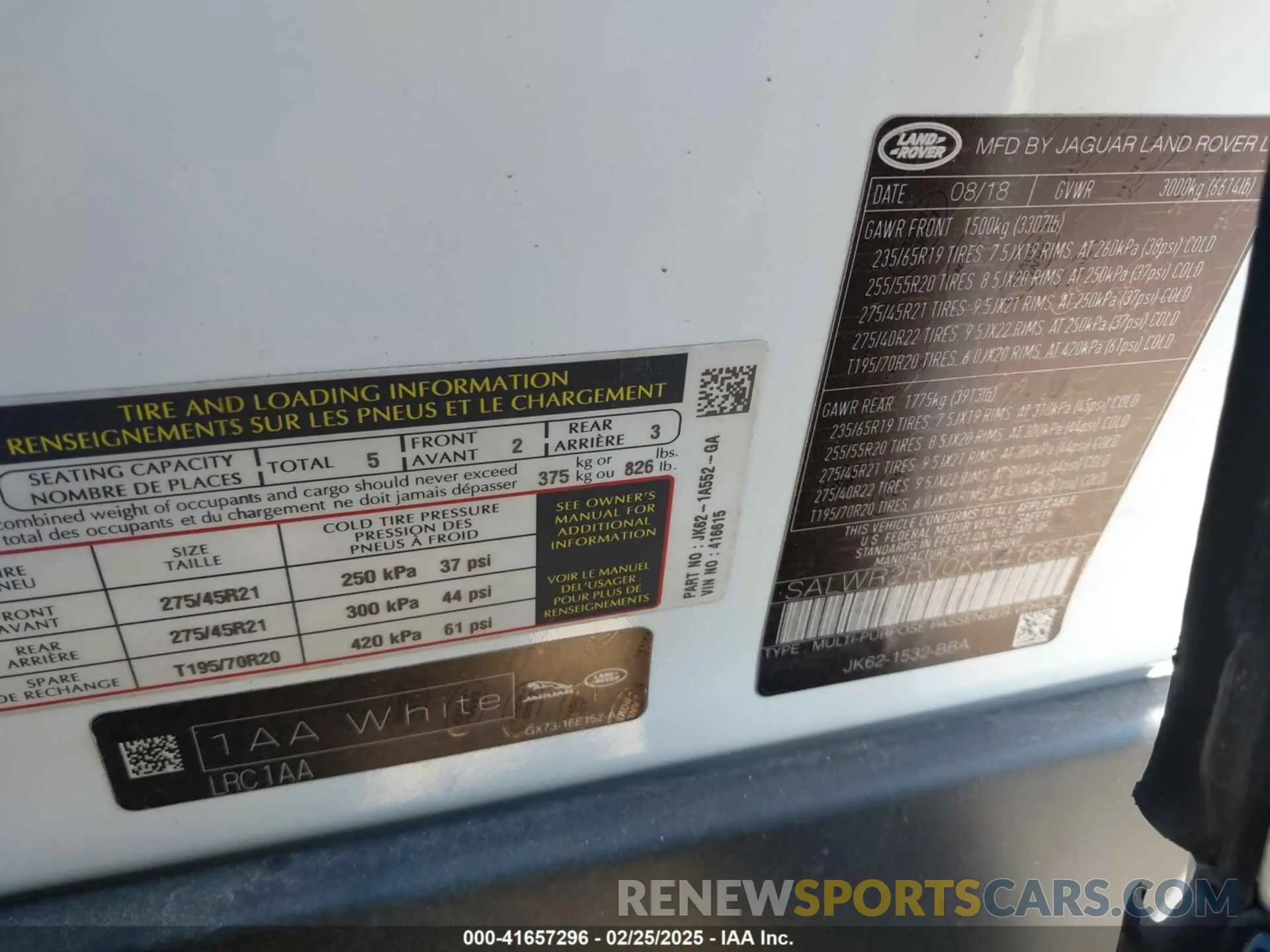 9 Фотография поврежденного автомобиля SALWR2RV0KA416615 LAND ROVER RANGE ROVER SPORT 2019