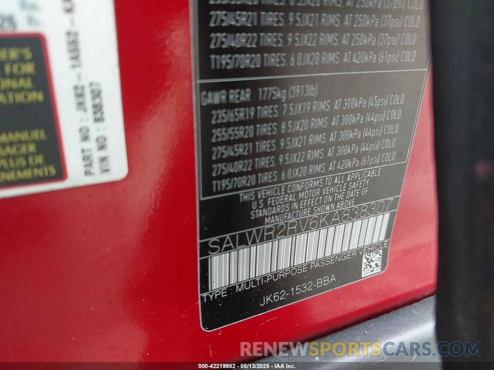9 Photograph of a damaged car SALWR2RV6KA838307 LAND ROVER RANGE ROVER SPORT 2019