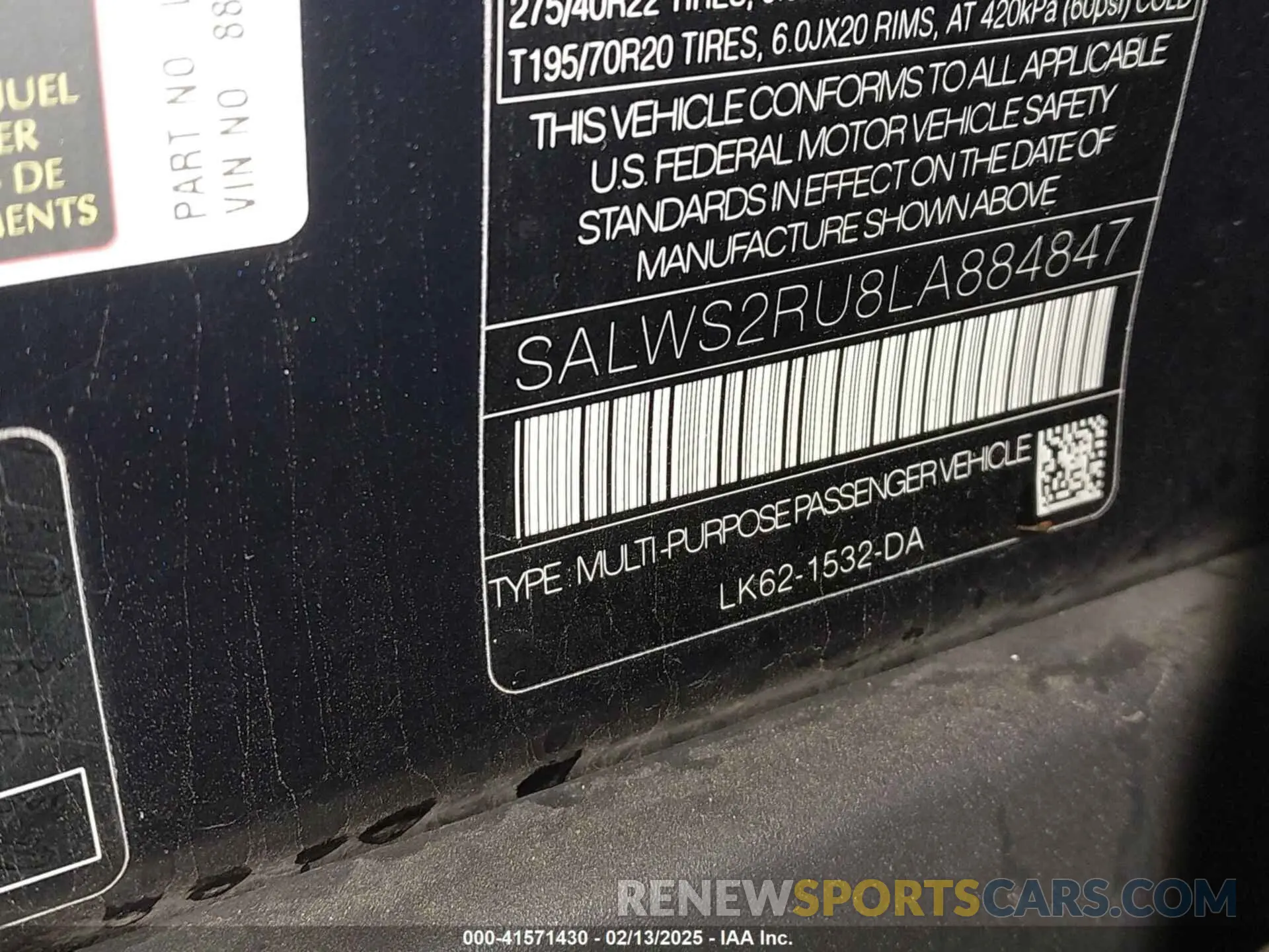 9 Photograph of a damaged car SALWS2RU8LA884847 LAND ROVER RANGE ROVER SPORT 2020