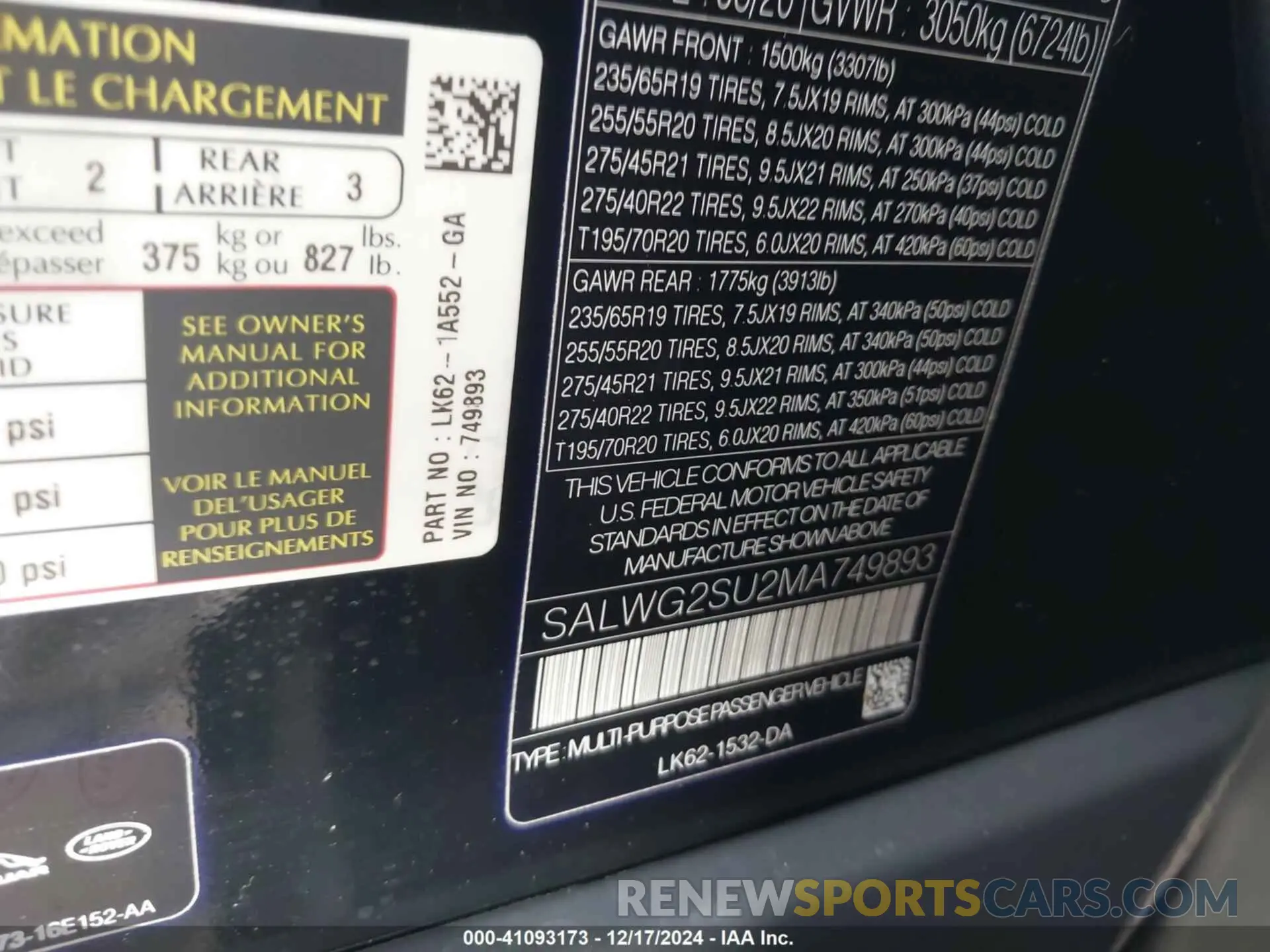 9 Фотография поврежденного автомобиля SALWG2SU2MA749893 LAND ROVER RANGE ROVER SPORT 2021