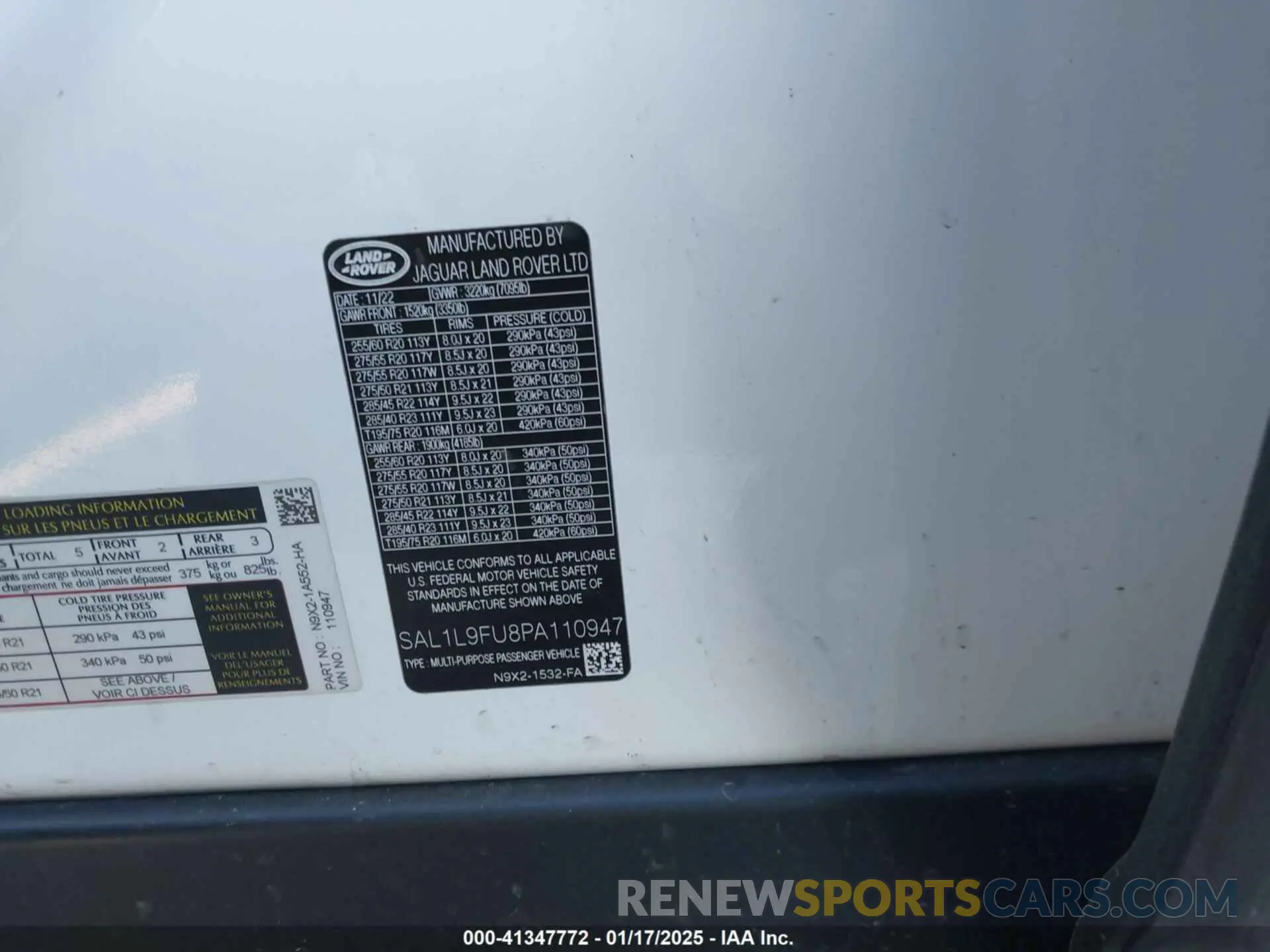 9 Фотография поврежденного автомобиля SAL1L9FU8PA110947 LAND ROVER RANGE ROVER SPORT 2023