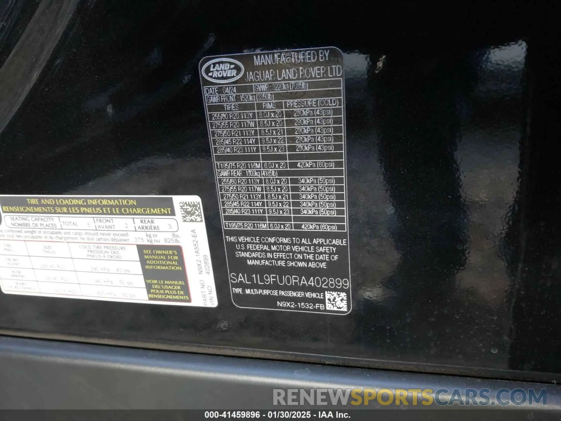 9 Photograph of a damaged car SAL1L9FU0RA402899 LAND ROVER RANGE ROVER SPORT 2024