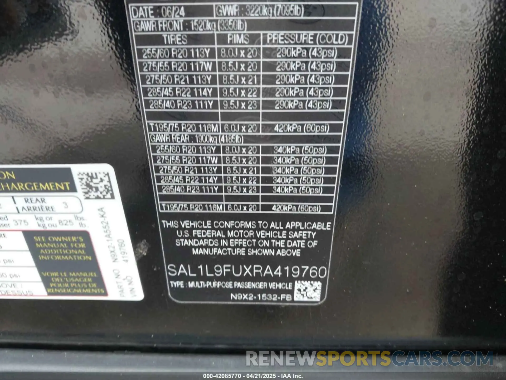 9 Фотография поврежденного автомобиля SAL1L9FUXRA419760 LAND ROVER RANGE ROVER SPORT 2024