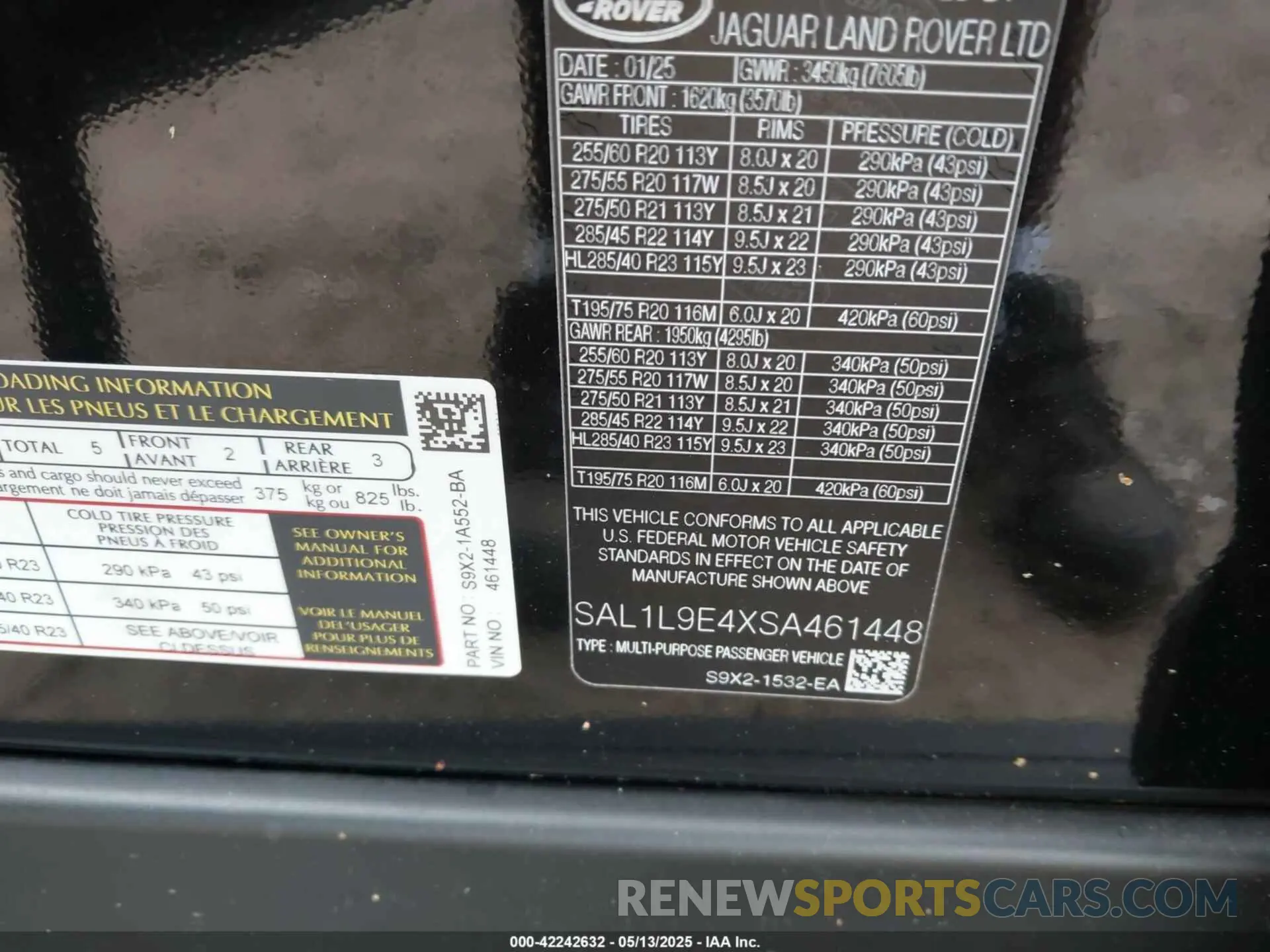 9 Фотография поврежденного автомобиля SAL1L9E4XSA461448 LAND ROVER RANGE ROVER SPORT 2025