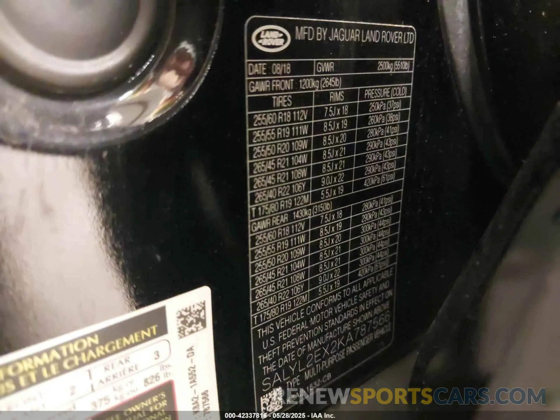 9 Photograph of a damaged car SALYL2EX2KA787566 LAND ROVER RANGE ROVER VELAR 2019
