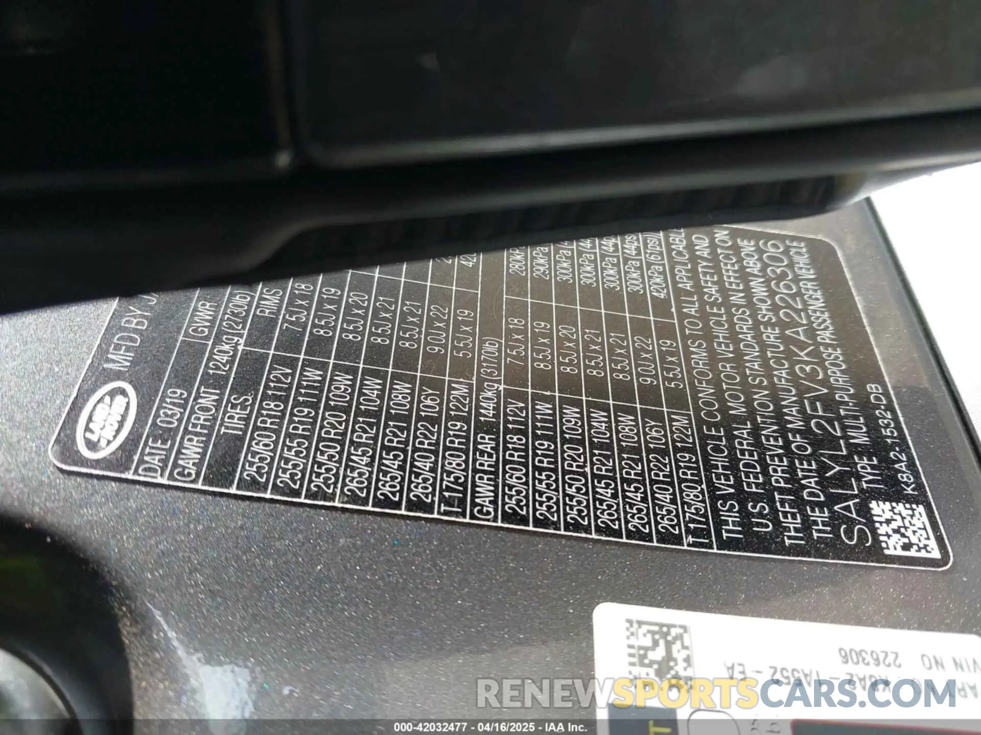 9 Фотография поврежденного автомобиля SALYL2FV3KA226306 LAND ROVER RANGE ROVER VELAR 2019
