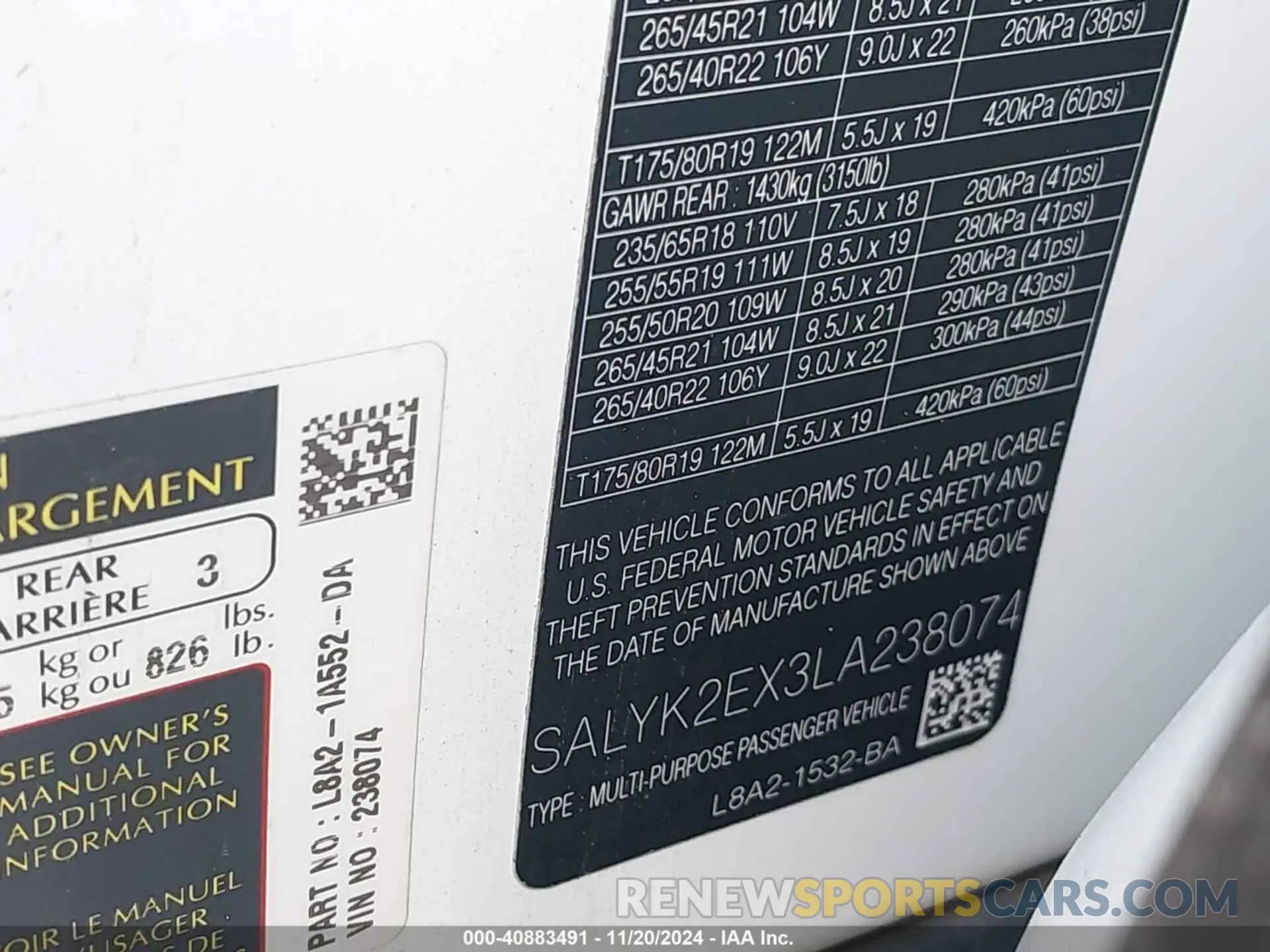 9 Photograph of a damaged car SALYK2EX3LA238074 LAND ROVER RANGE ROVER VELAR 2020