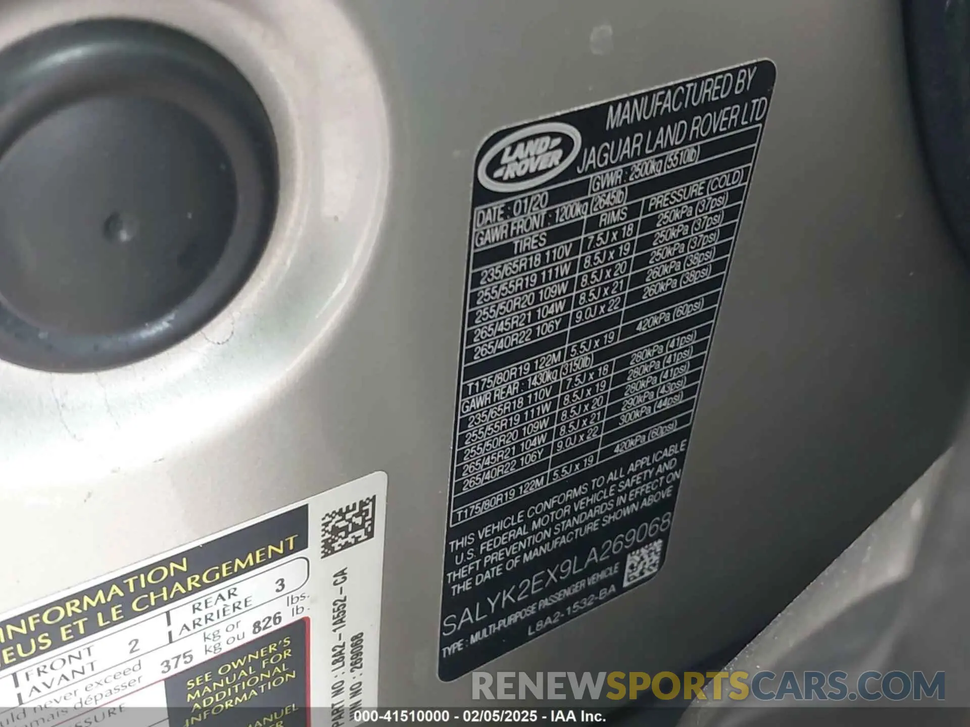 9 Photograph of a damaged car SALYK2EX9LA269068 LAND ROVER RANGE ROVER VELAR 2020