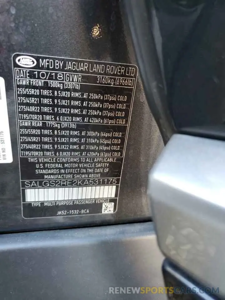 13 Photograph of a damaged car SALGS2RE2KA531175 LAND ROVER RANGEROVER 2019