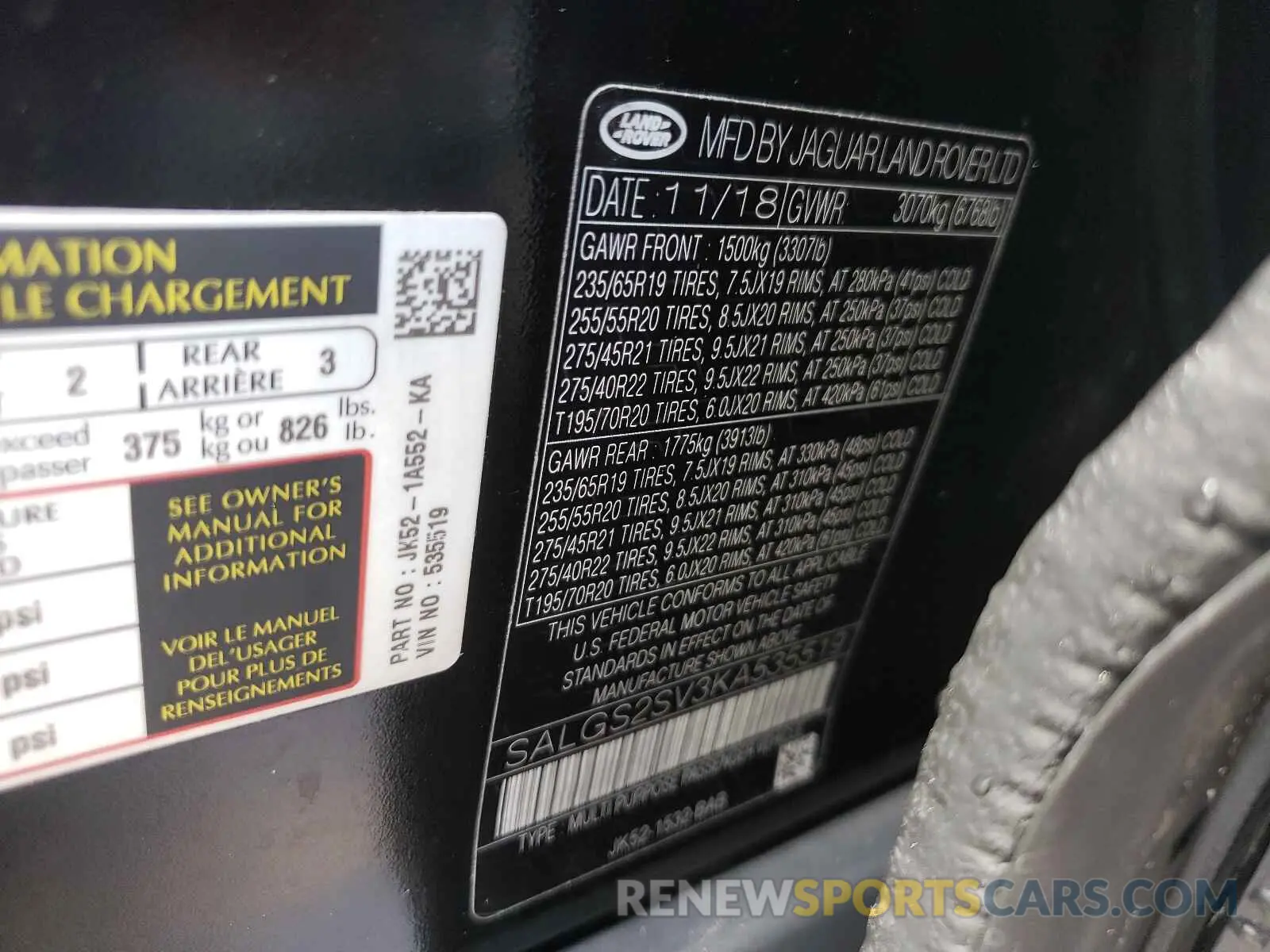 10 Photograph of a damaged car SALGS2SV3KA535519 LAND ROVER RANGEROVER 2019