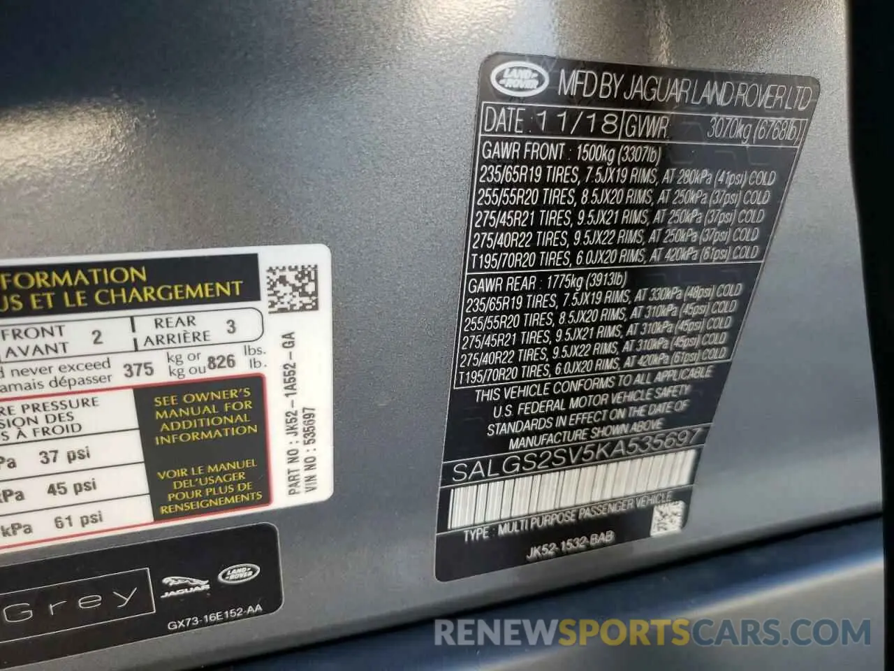 14 Photograph of a damaged car SALGS2SV5KA535697 LAND ROVER RANGEROVER 2019