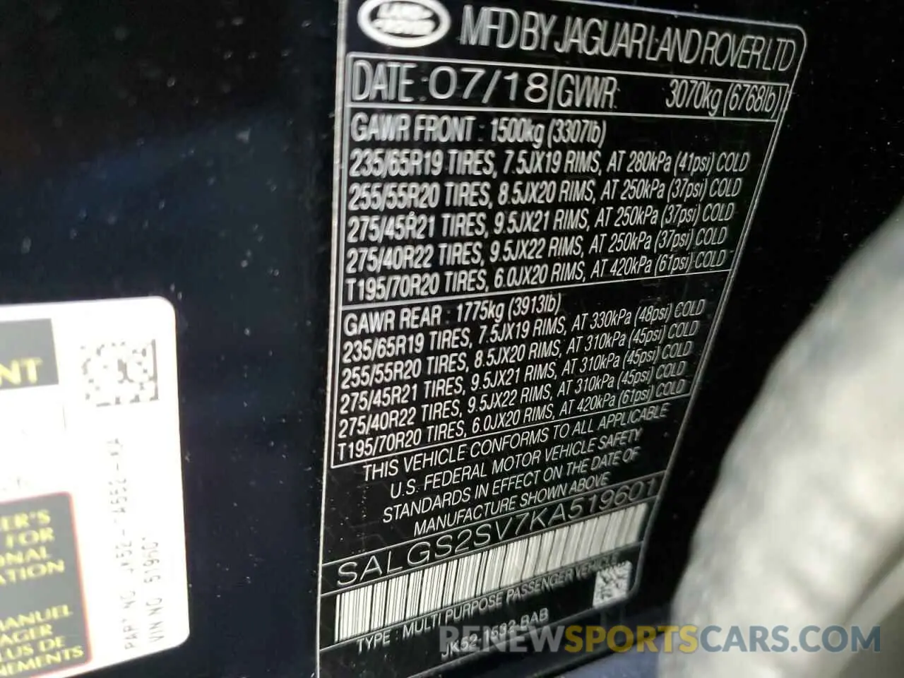 13 Фотография поврежденного автомобиля SALGS2SV7KA519601 LAND ROVER RANGEROVER 2019
