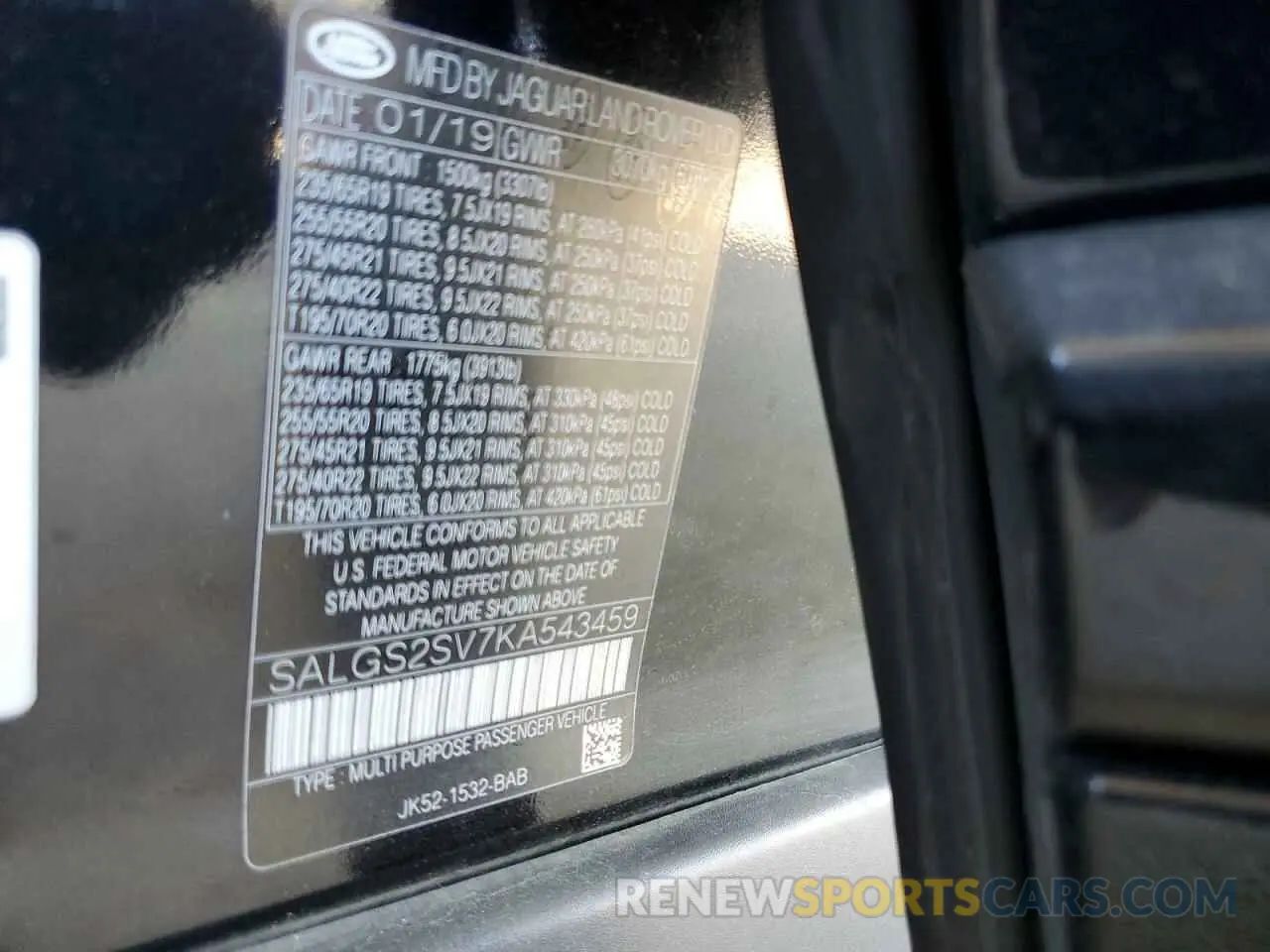 13 Photograph of a damaged car SALGS2SV7KA543459 LAND ROVER RANGEROVER 2019