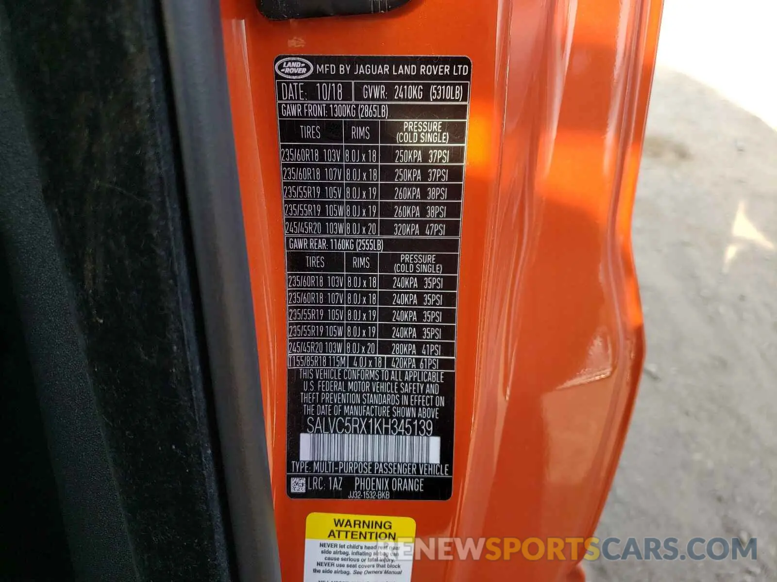 10 Фотография поврежденного автомобиля SALVC5RX1KH345139 LAND ROVER RANGEROVER 2019