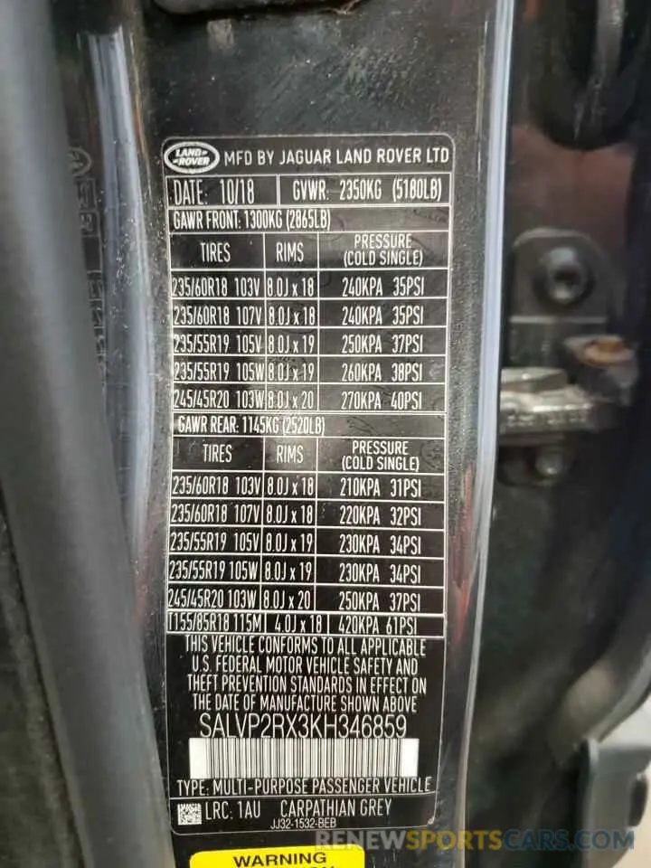 13 Photograph of a damaged car SALVP2RX3KH346859 LAND ROVER RANGEROVER 2019