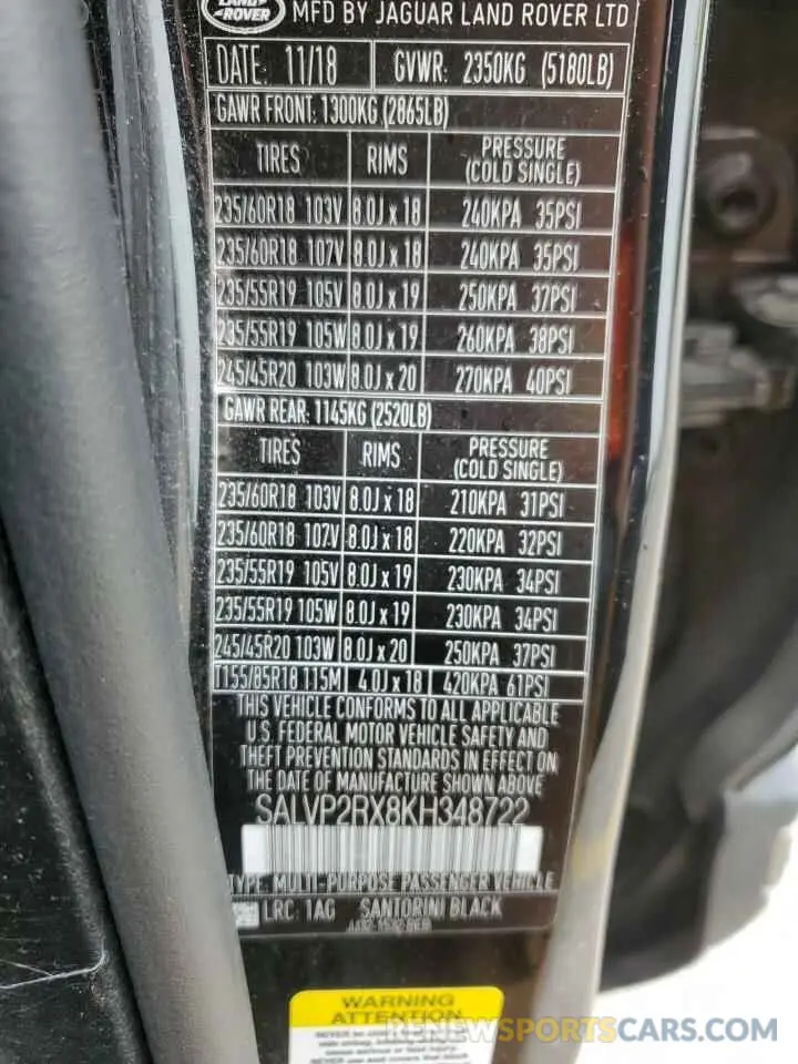 14 Photograph of a damaged car SALVP2RX8KH348722 LAND ROVER RANGEROVER 2019
