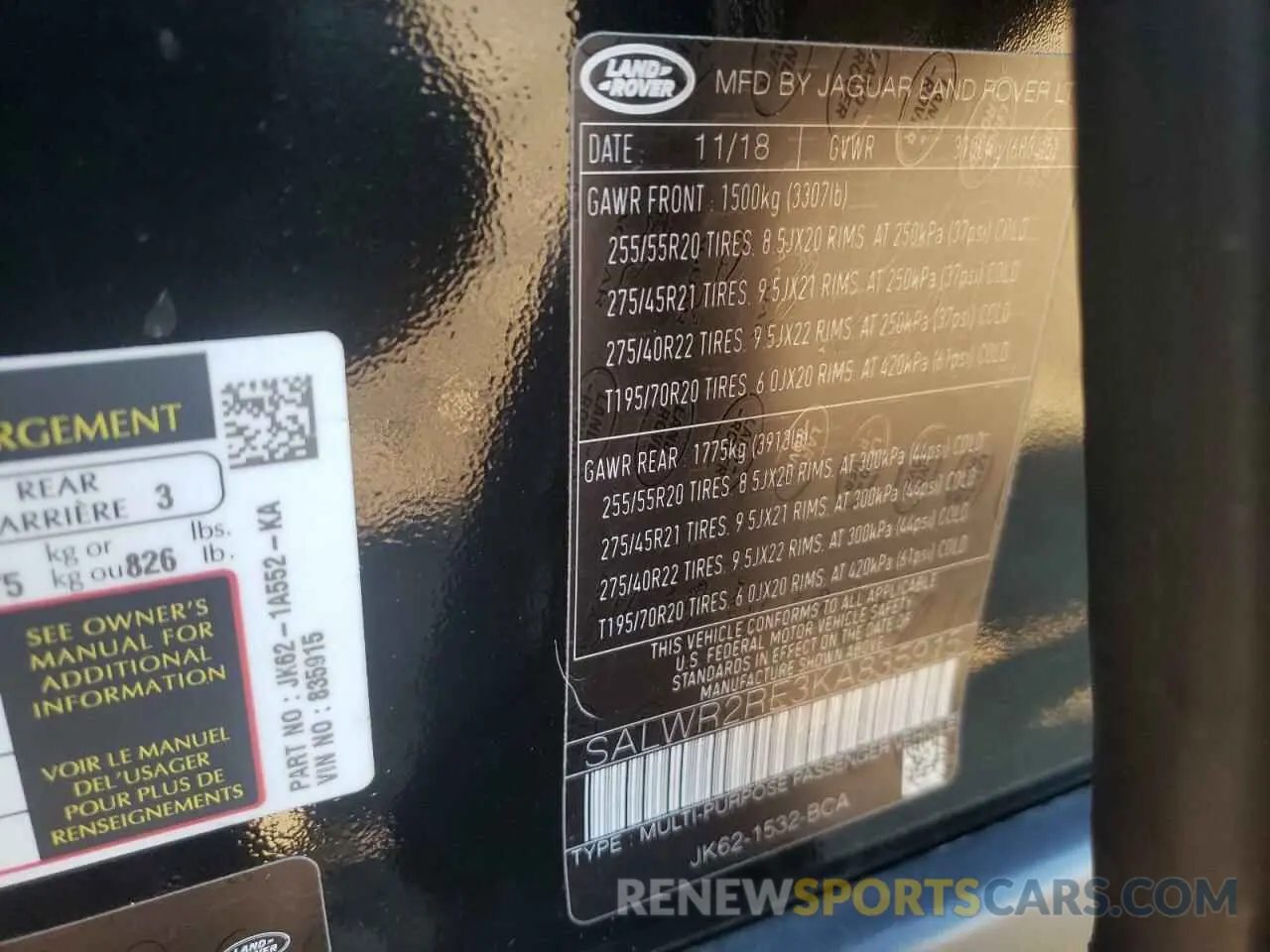 13 Photograph of a damaged car SALWR2RE3KA835915 LAND ROVER RANGEROVER 2019