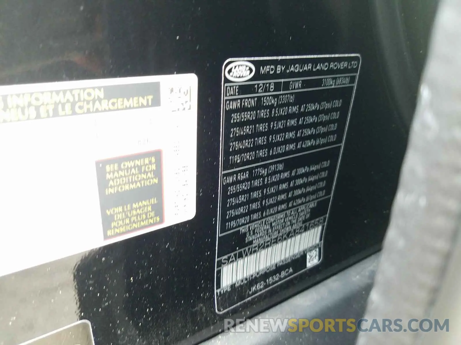 10 Photograph of a damaged car SALWR2RE6KA841658 LAND ROVER RANGEROVER 2019