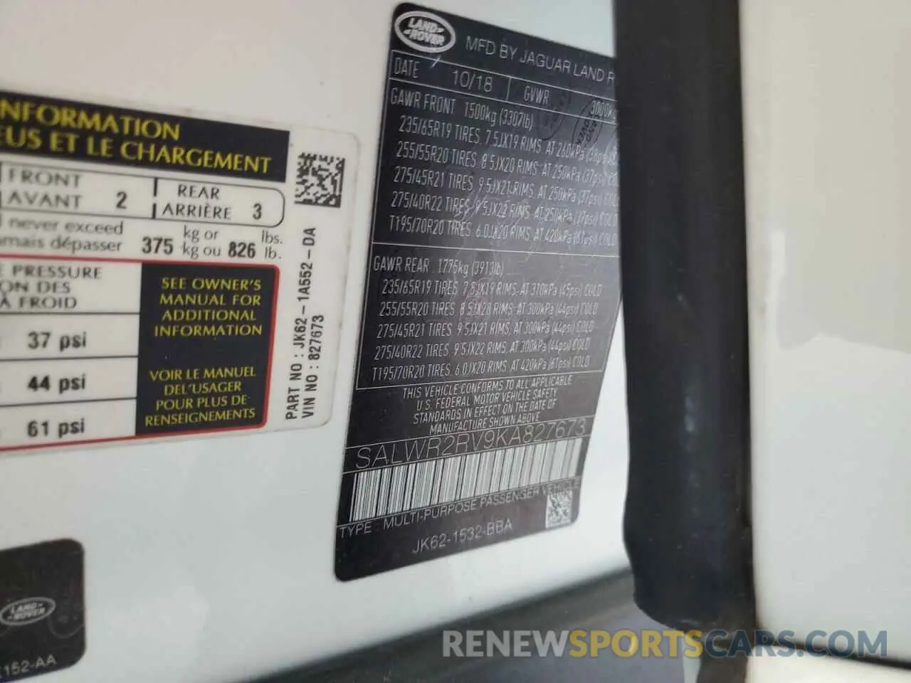 14 Photograph of a damaged car SALWR2RV9KA827673 LAND ROVER RANGEROVER 2019