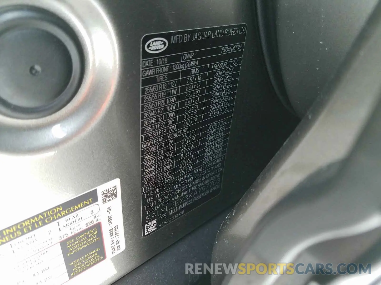10 Photograph of a damaged car SALYL2EX3KA797703 LAND ROVER RANGEROVER 2019