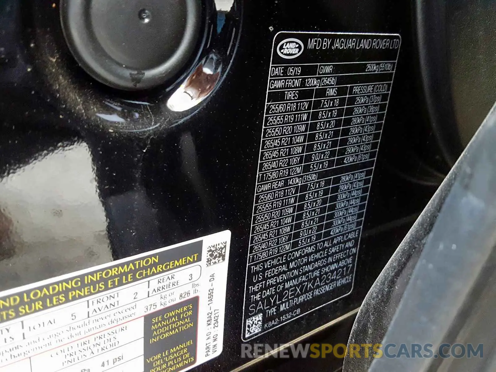 10 Photograph of a damaged car SALYL2EX7KA234217 LAND ROVER RANGEROVER 2019