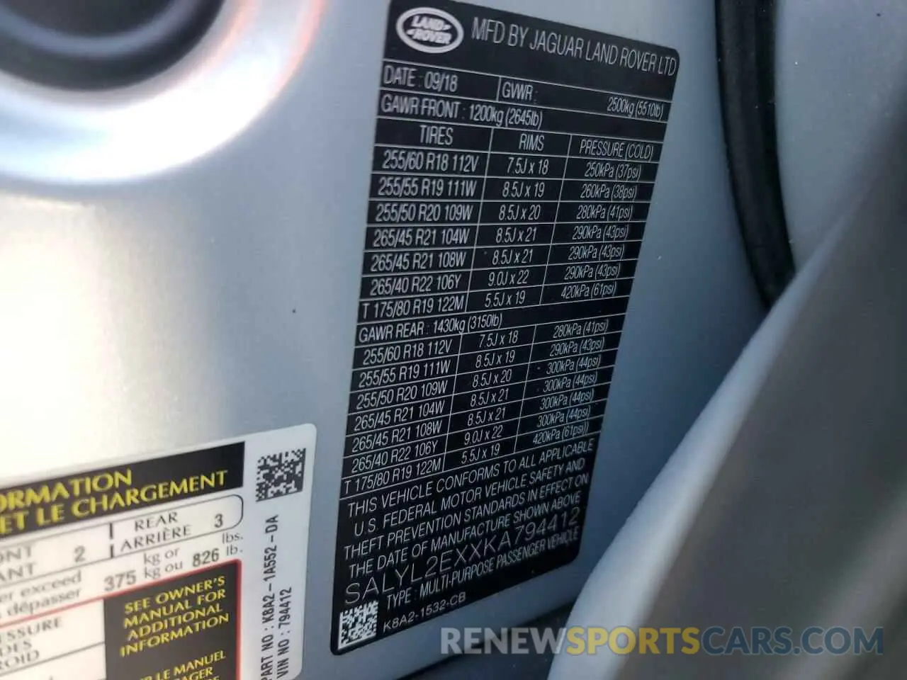 13 Photograph of a damaged car SALYL2EXXKA794412 LAND ROVER RANGEROVER 2019