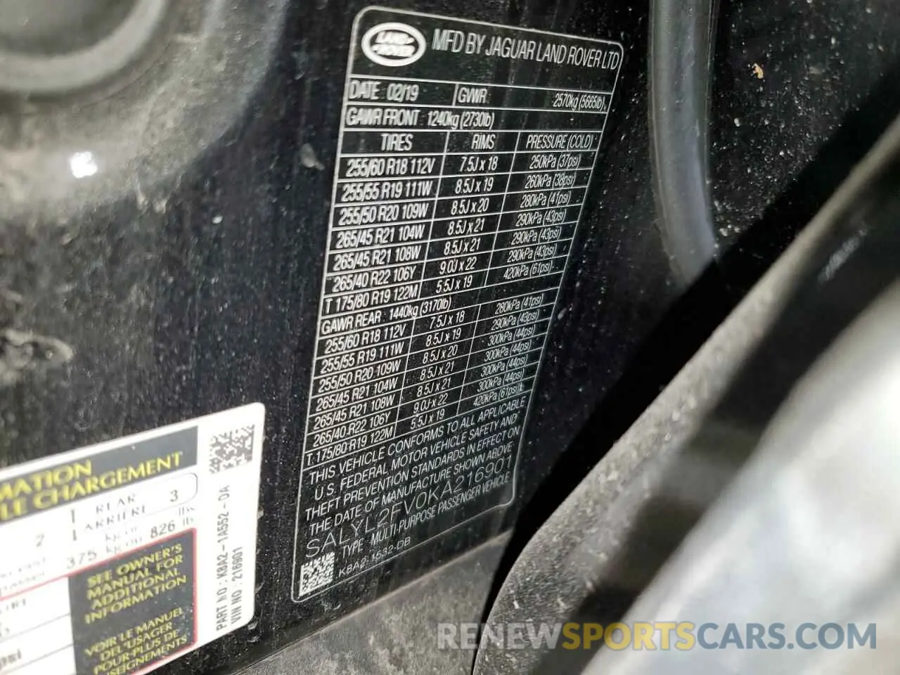 14 Photograph of a damaged car SALYL2FV0KA216901 LAND ROVER RANGEROVER 2019
