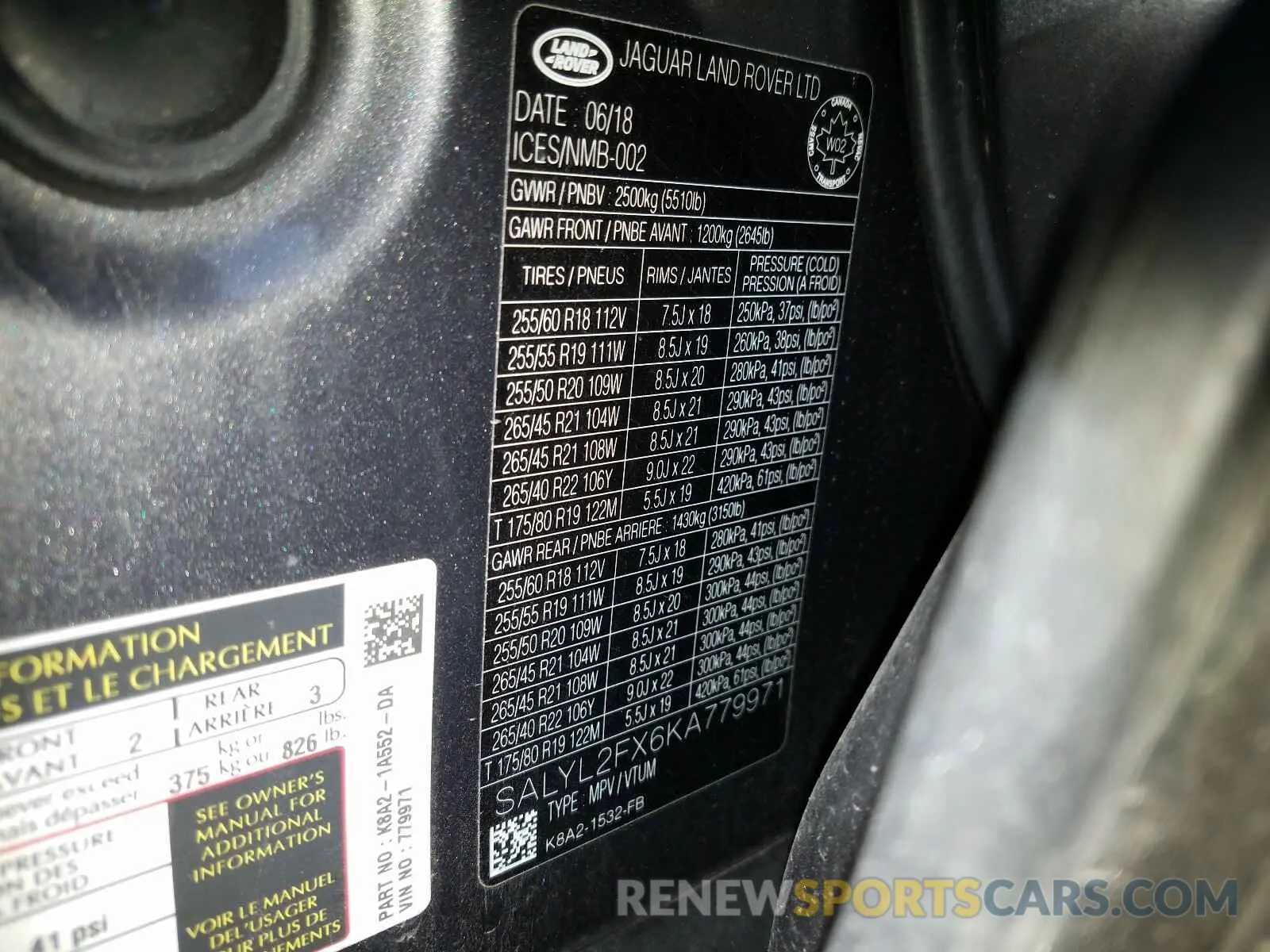10 Photograph of a damaged car SALYL2FX6KA779971 LAND ROVER RANGEROVER 2019