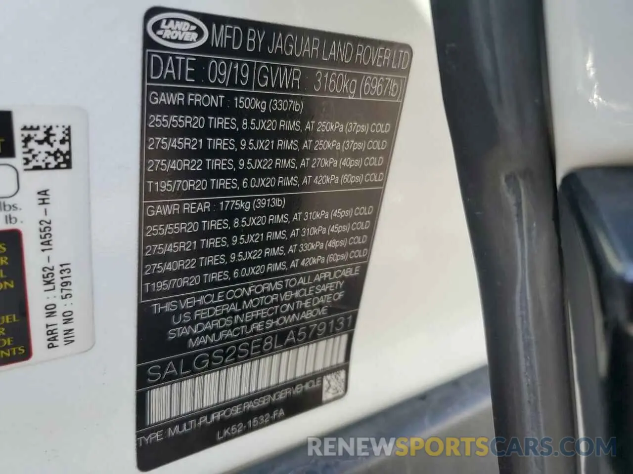 13 Фотография поврежденного автомобиля SALGS2SE8LA579131 LAND ROVER RANGEROVER 2020