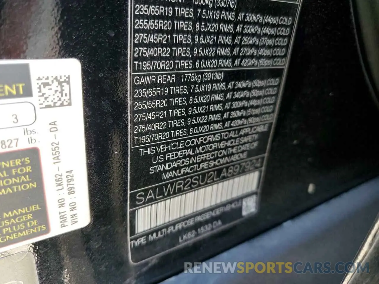 13 Фотография поврежденного автомобиля SALWR2SU2LA897924 LAND ROVER RANGEROVER 2020