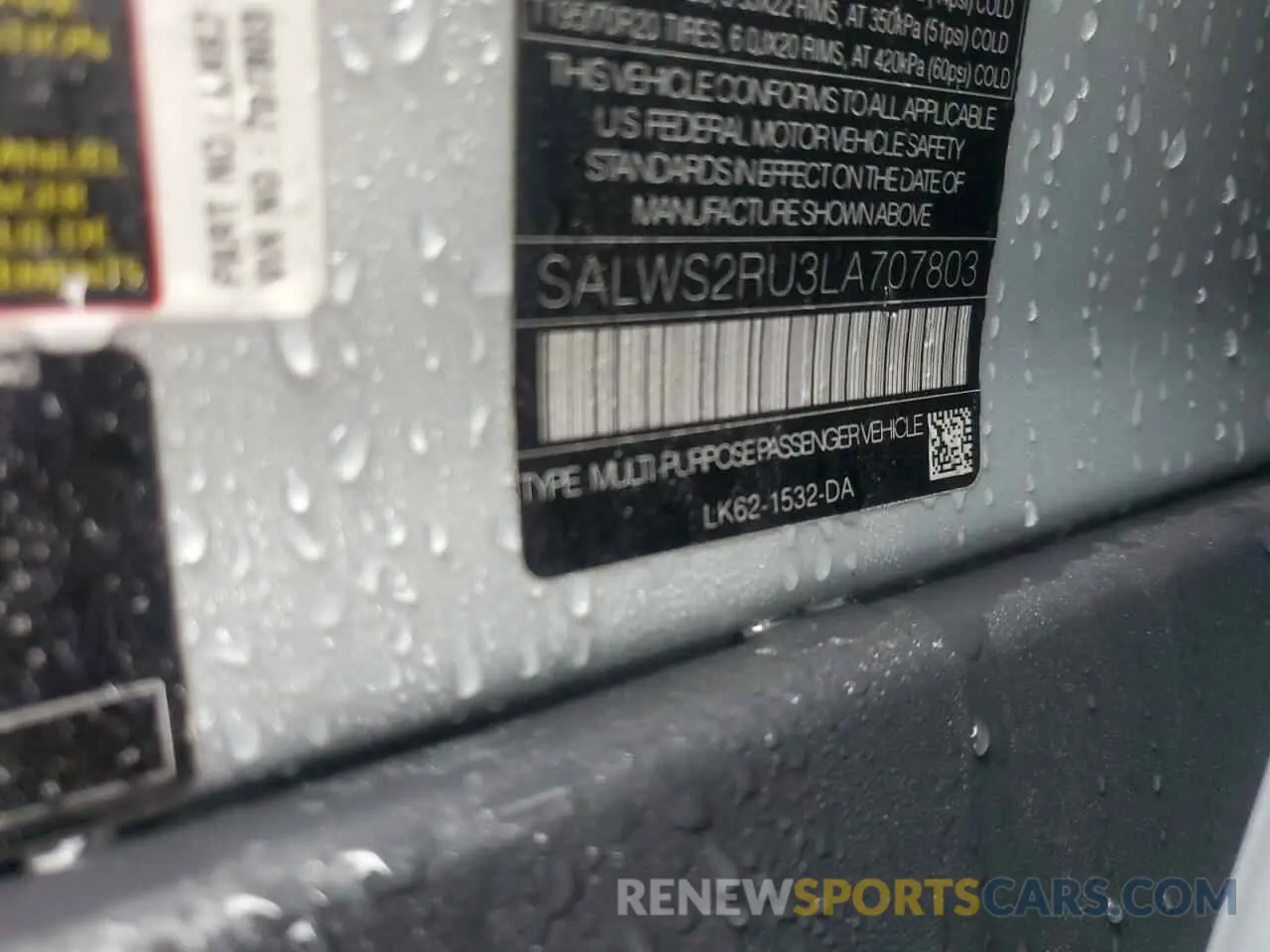 13 Photograph of a damaged car SALWS2RU3LA707803 LAND ROVER RANGEROVER 2020