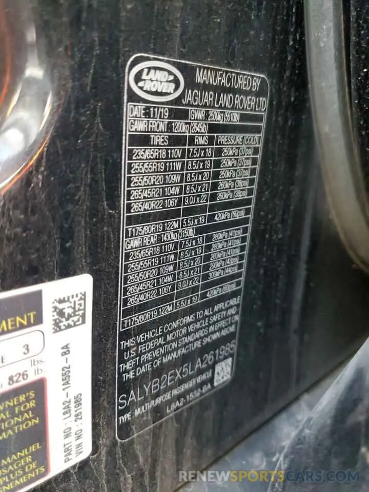 13 Фотография поврежденного автомобиля SALYB2EX5LA261985 LAND ROVER RANGEROVER 2020