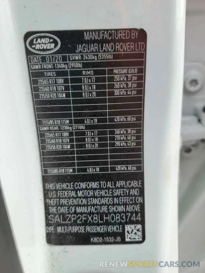 13 Фотография поврежденного автомобиля SALZP2FX8LH083744 LAND ROVER RANGEROVER 2020