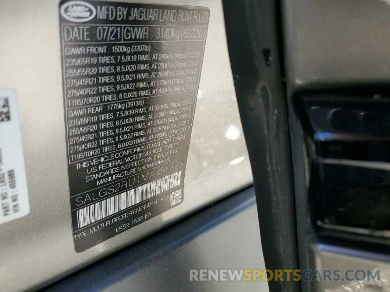 14 Фотография поврежденного автомобиля SALGS2RU1MA455989 LAND ROVER RANGEROVER 2021