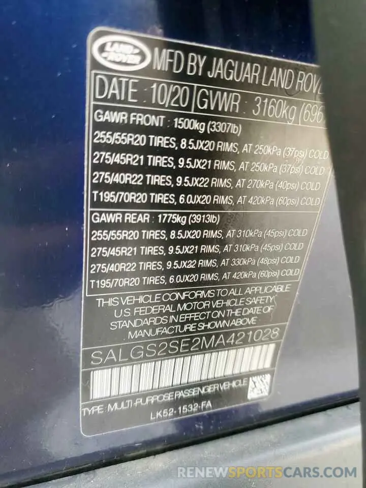 14 Photograph of a damaged car SALGS2SE2MA421028 LAND ROVER RANGEROVER 2021