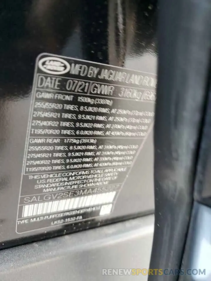 13 Фотография поврежденного автомобиля SALGV2SE3MA455227 LAND ROVER RANGEROVER 2021