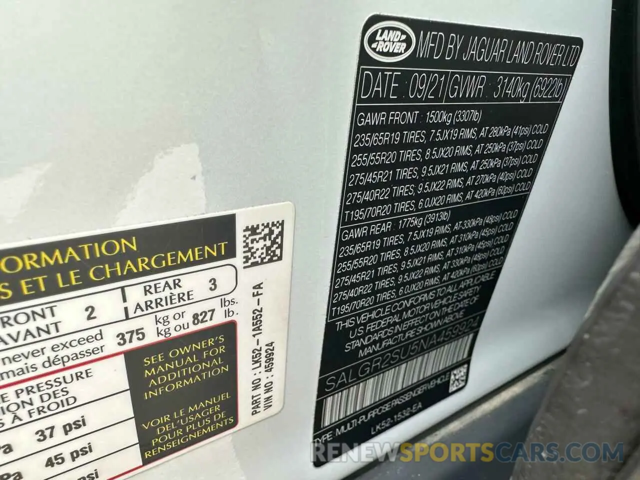 10 Photograph of a damaged car SALGR2SU5NA459924 LAND ROVER RANGEROVER 2022