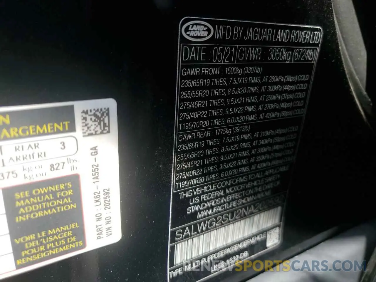 12 Photograph of a damaged car SALWG2SU2NA202592 LAND ROVER RANGEROVER 2022