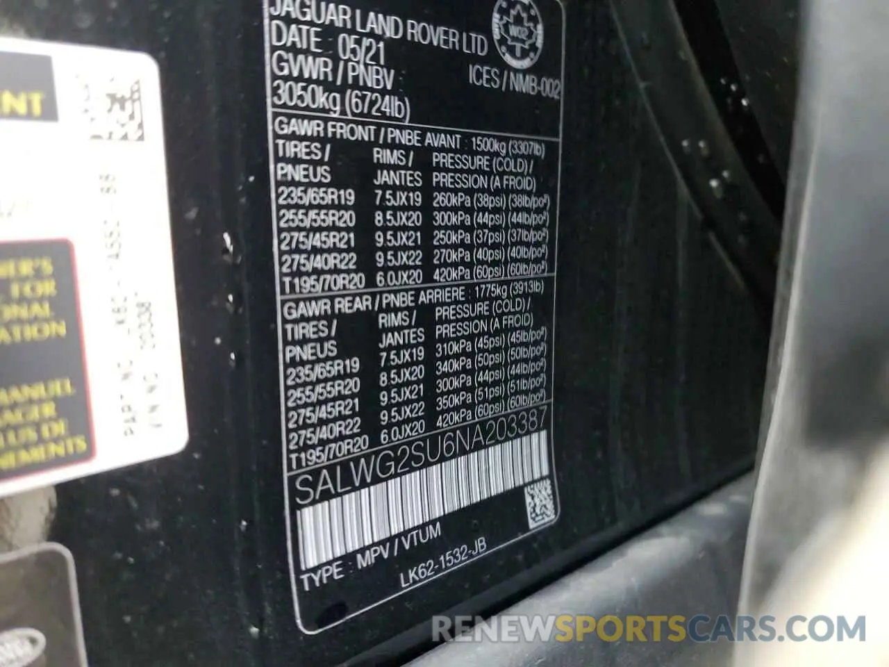 12 Фотография поврежденного автомобиля SALWG2SU6NA203387 LAND ROVER RANGEROVER 2022