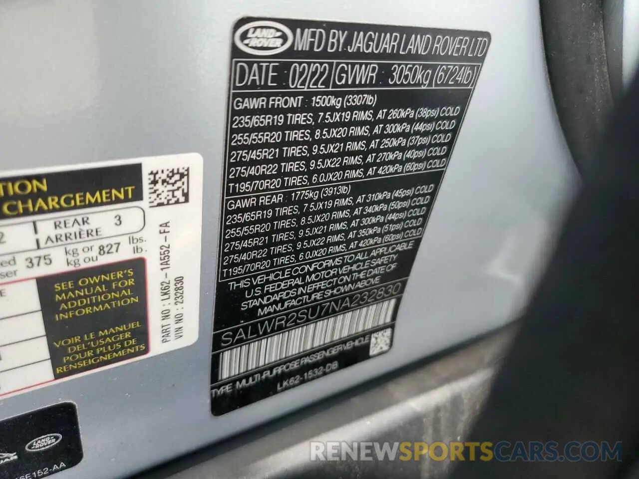 13 Фотография поврежденного автомобиля SALWR2SU7NA232830 LAND ROVER RANGEROVER 2022